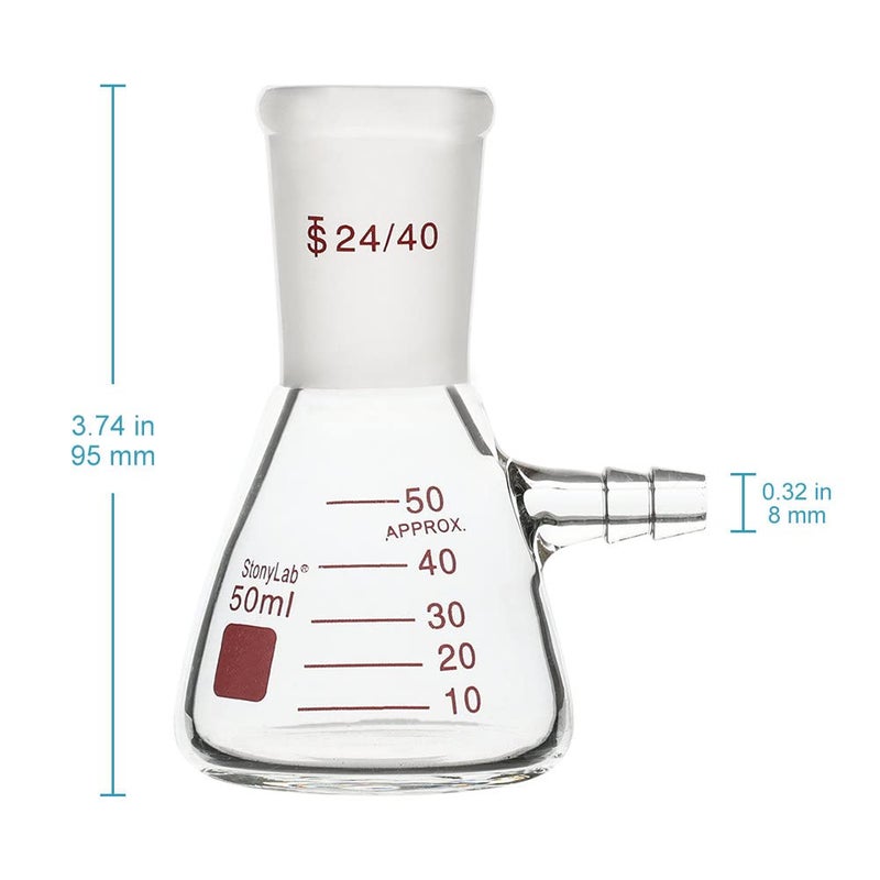 stonylab Filtering Flask with 24/40 Standard Taper Outer Joint, Heavy Wall Borosilicate Glass Filter Flask, Bolt Neck with Tubulation, 50 ml - Image 2